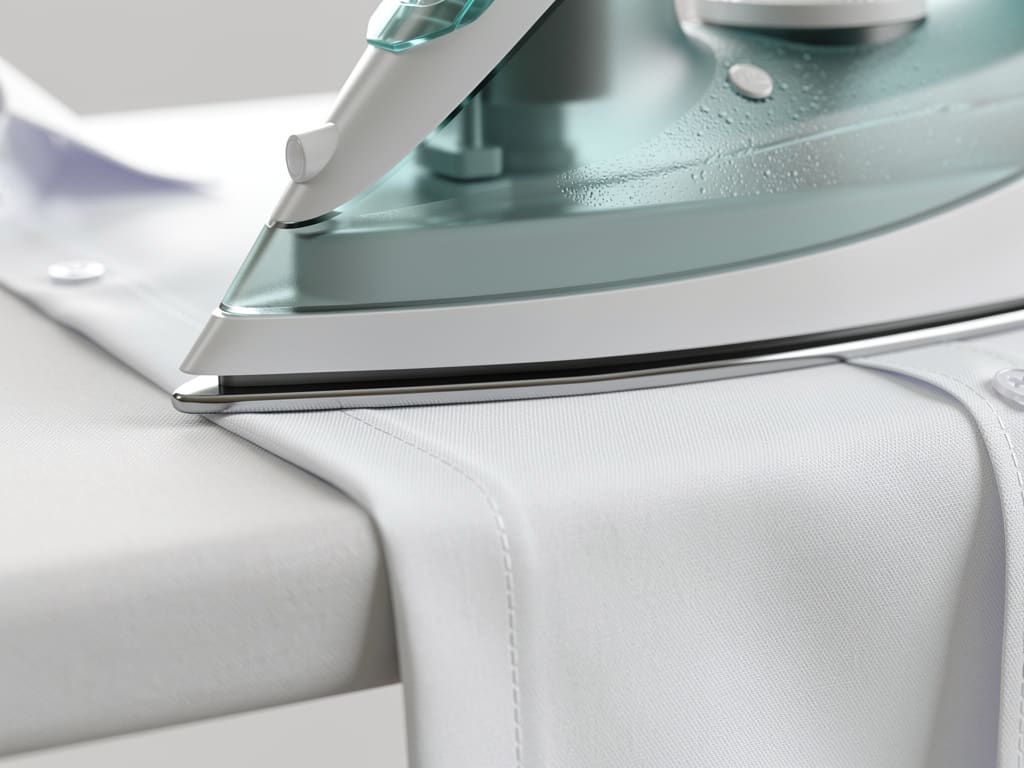 Stiratura professionale a vapore di una camicia bianca
